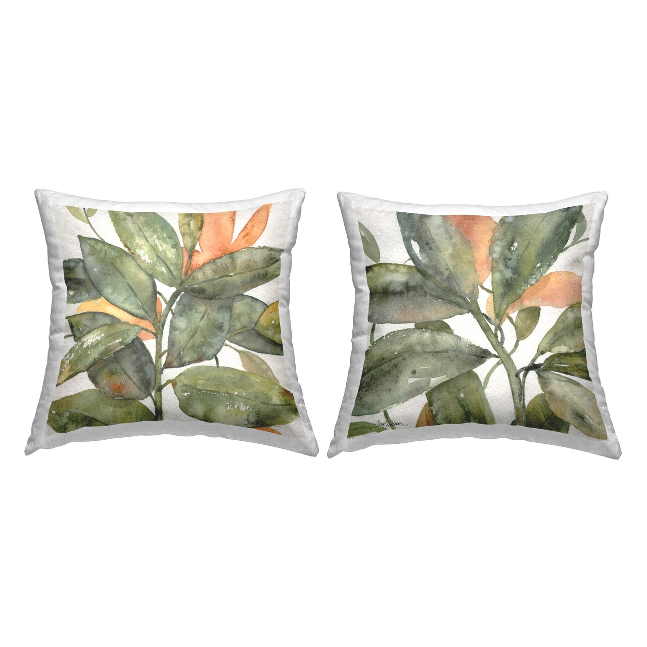 Plant Life with Orange Details 2 PC Decorative Printed Throw Pillow Set Design by Carol Robinson, 18 x 7 x 18